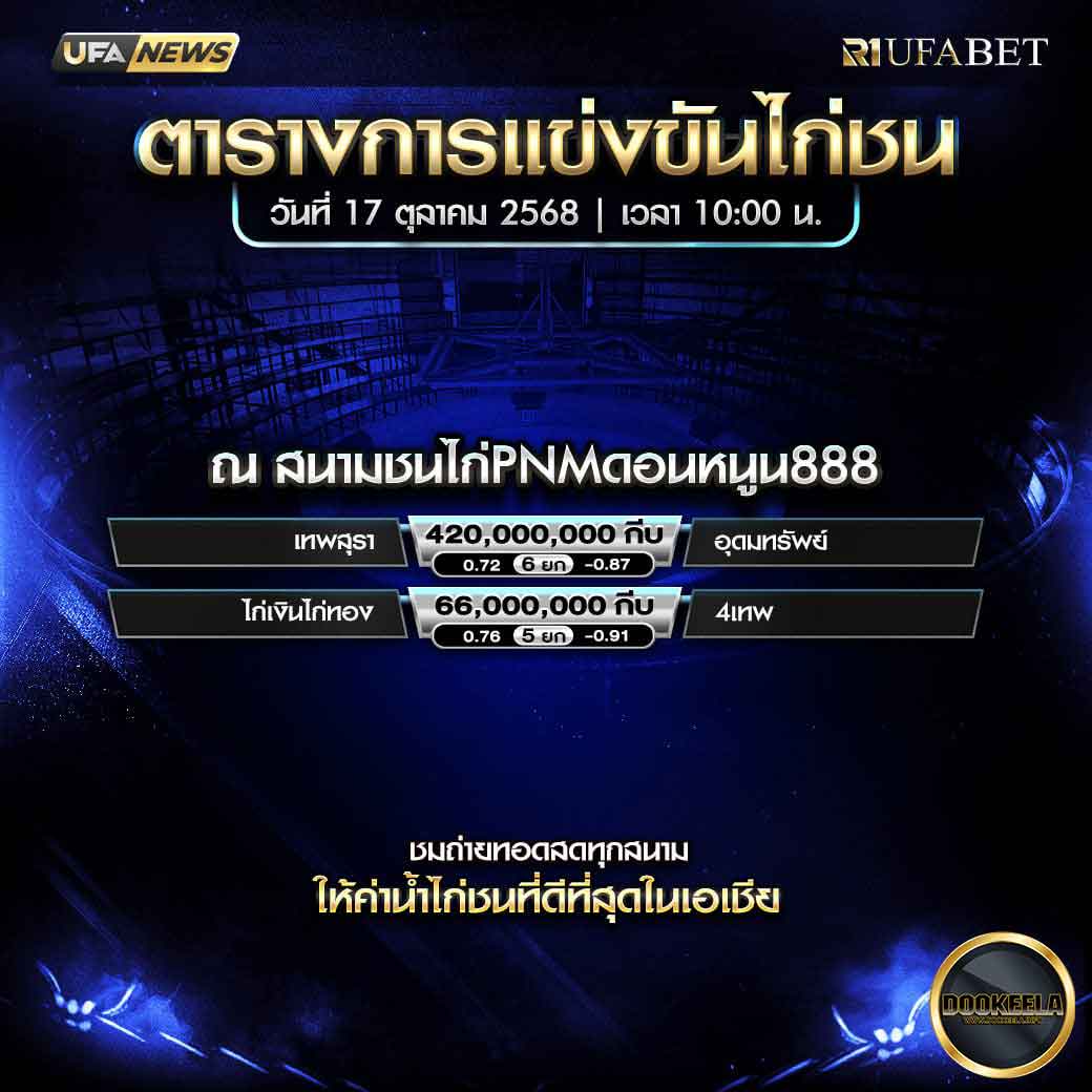 ตารางไก่ชน-วันที่-17-10-2568-โปรแกรม-สนามชนไก่PNMดอนหนูน888